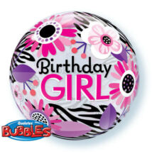 22 inch-es Birthday Girl Virágos Zebra Strips Szülinapi Bubble Lufi