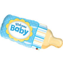 Welcome Baby Kék Cumisüveg Fólia Léggömb Babaszületésre