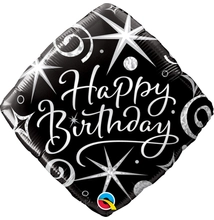 Szikrák és Spirálok Feketén - Birthday Elegant Sparkles and Swirls Születésnapi Fólia Léggömb