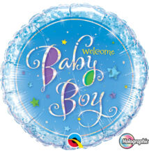 Welcome Baby Boy Stars Holographic Fólia Léggömb Babaszületésre