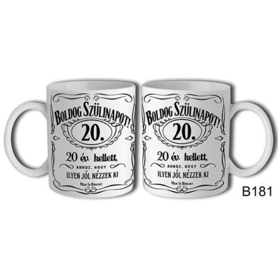 Jack Daniels Boldog 20. Születésnapot felíratú bögre