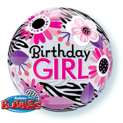22 inch-es Birthday Girl Virágos Zebra Strips Szülinapi Bubble Lufi