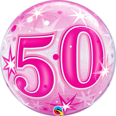 22 inch-es Birthday Starburst Sparkle 50 Pink Szülinapi Számos Bubble Lufi