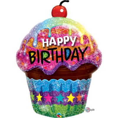 Birthday Dazzling Cupcake Holografikus Szülinapi Fólia Léggömb