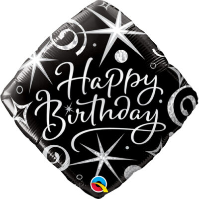 Szikrák és Spirálok Feketén - Birthday Elegant Sparkles and Swirls Születésnapi Fólia Léggömb
