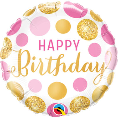 Birthday Pink & Gold Dots Születésnapi Fólia Léggömb