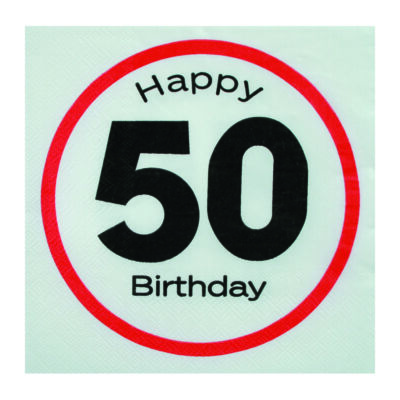 Happy Birthday 50-es Sebességkorlátozó Szülinapi Szalvéta - 33 x 33 cm, 20 db-os