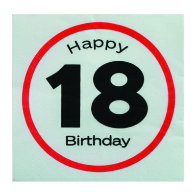 Happy Birthday 18-as Sebességkorlátozó Szülinapi Szalvéta - 33 x 33 cm, 20 db-os