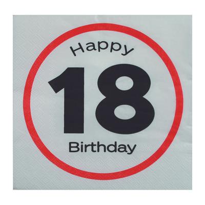 Happy Birthday 18-as Sebességkorlátozó Szülinapi Szalvéta - 33 x 33 cm, 20 db-os