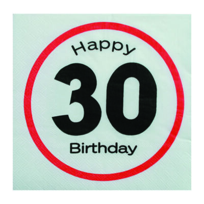 Happy Birthday 30-as Sebességkorlátozó Szülinapi Szalvéta - 33 x 33 cm, 20 db-os