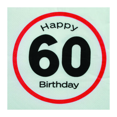 Happy Birthday 60-as Sebességkorlátozó Szülinapi Szalvéta - 33 x 33 cm, 20 db-os